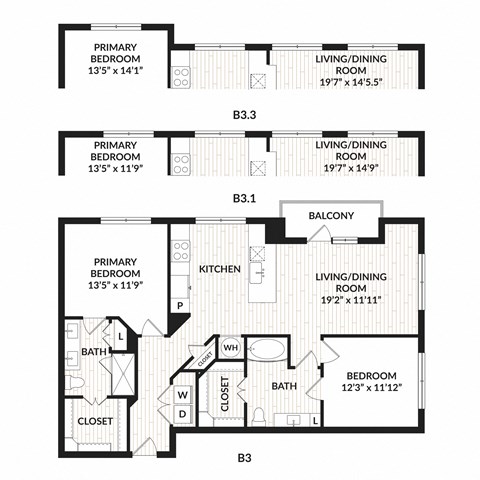 Floor plan for 2 beds, 2 baths, 1222 sqft